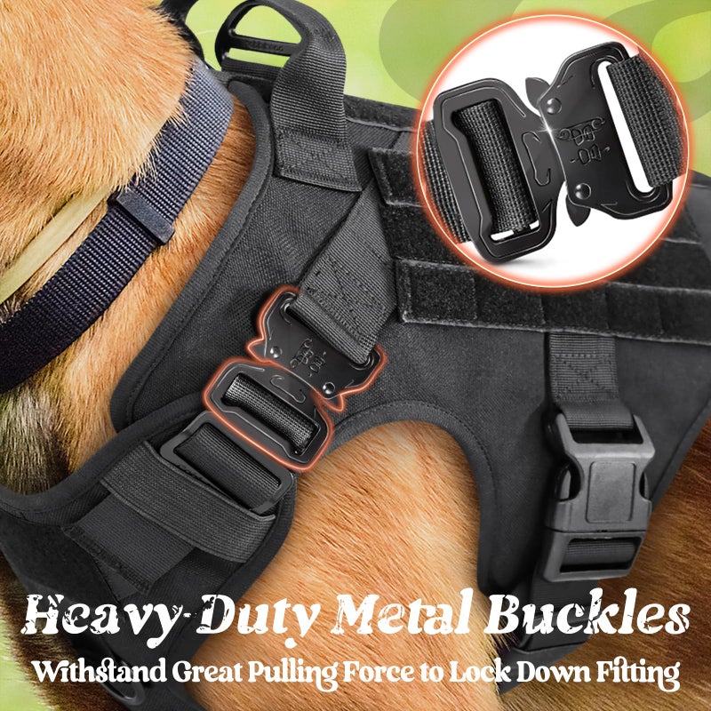 rabbitgoo Tactical Dog Harness Medium Sized, Heavy Duty Pet Harness with Handle, No-Pull Service Vest Medium Breed, Adjustable Military Dog Vest for Training Hunting Walking, Black, M - Image 3